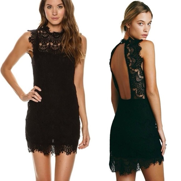 Free People Dresses & Skirts - Free People Daydream Lace Slip Dress Black Open Back Sz S Cocktail Romantic Goth